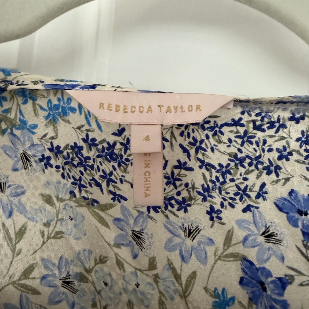 Rebecca Taylor Blue Floral Silk Ruffle Dress Size 4 - Picture 3 of 4